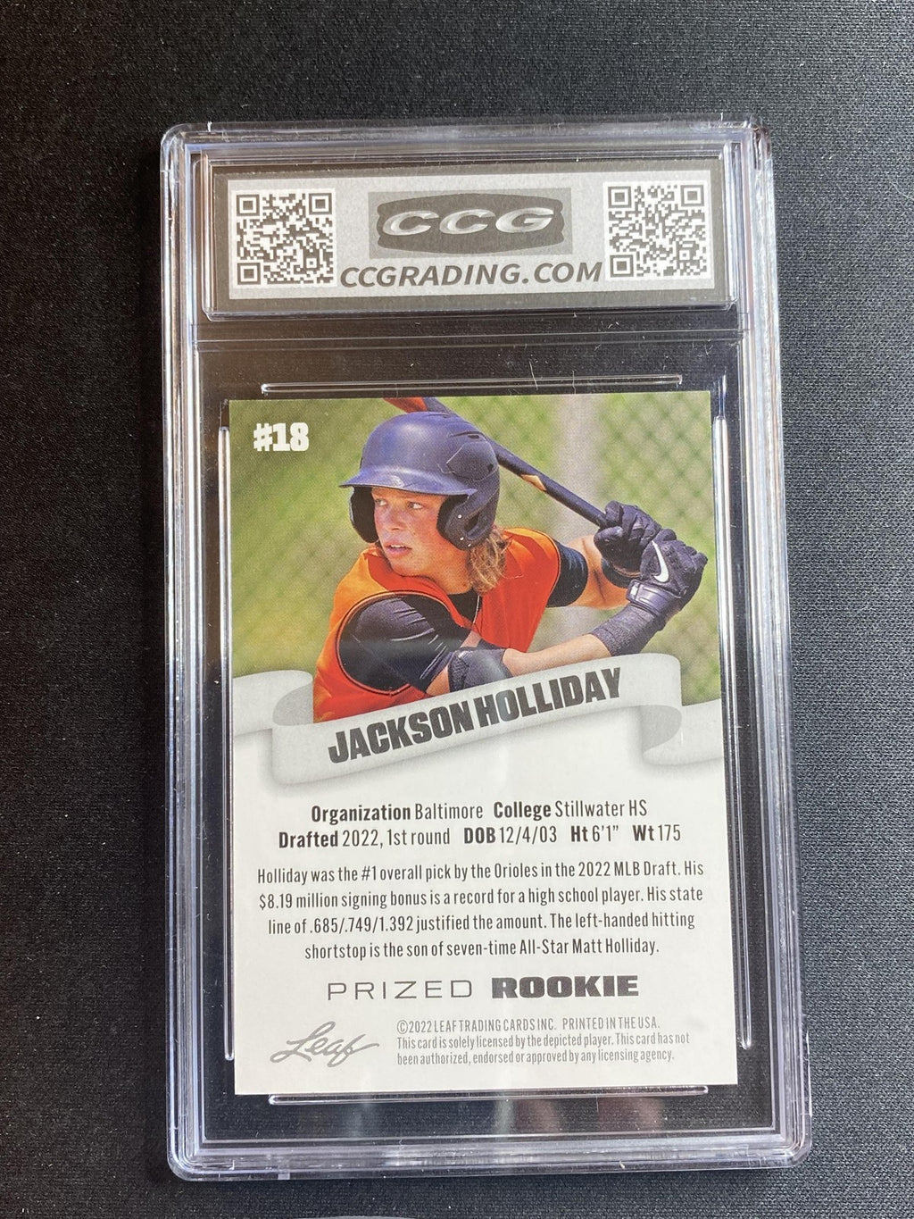 Jackson Holliday 2022 Leaf Prized Rookie 18 CCG 10 RC