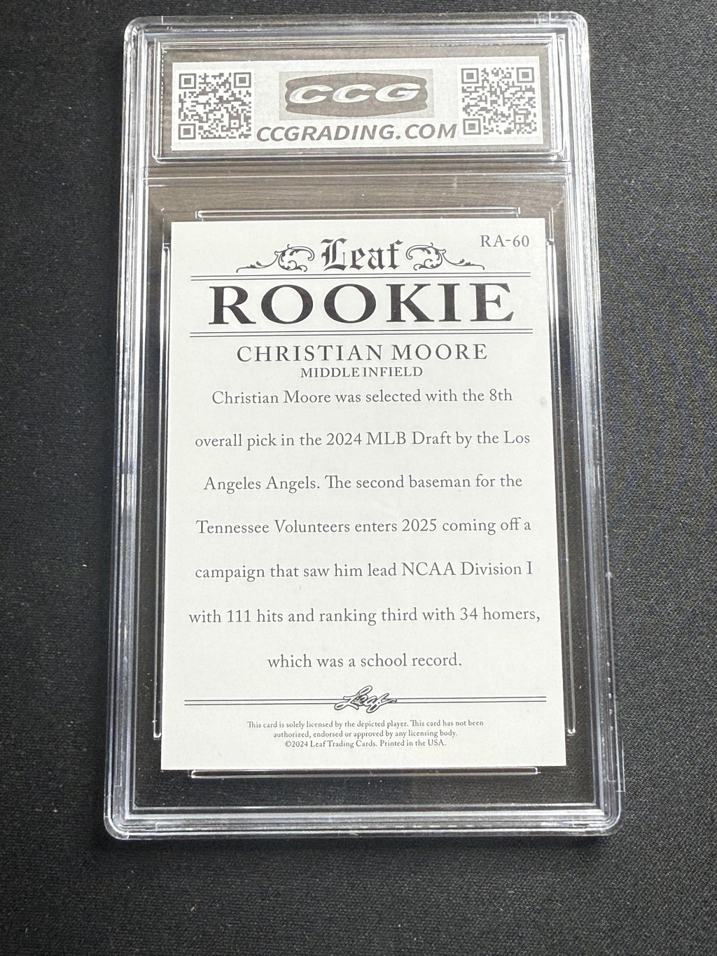 Christian Moore 2024 Leaf Rookie Achievement CCG 10 Rookie