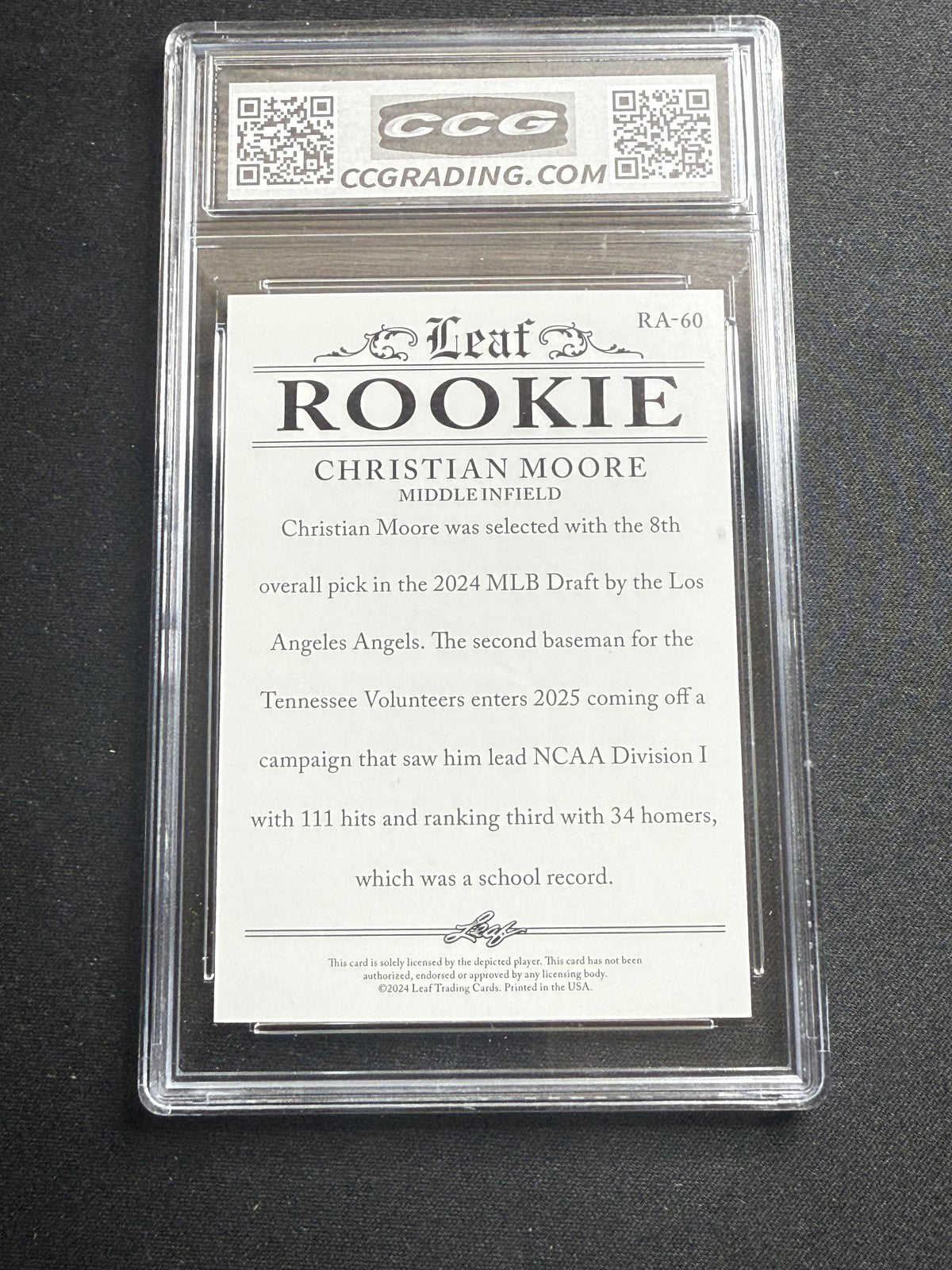 Christian Moore 2024 Leaf Rookie Achievement CCG 10 Rookie