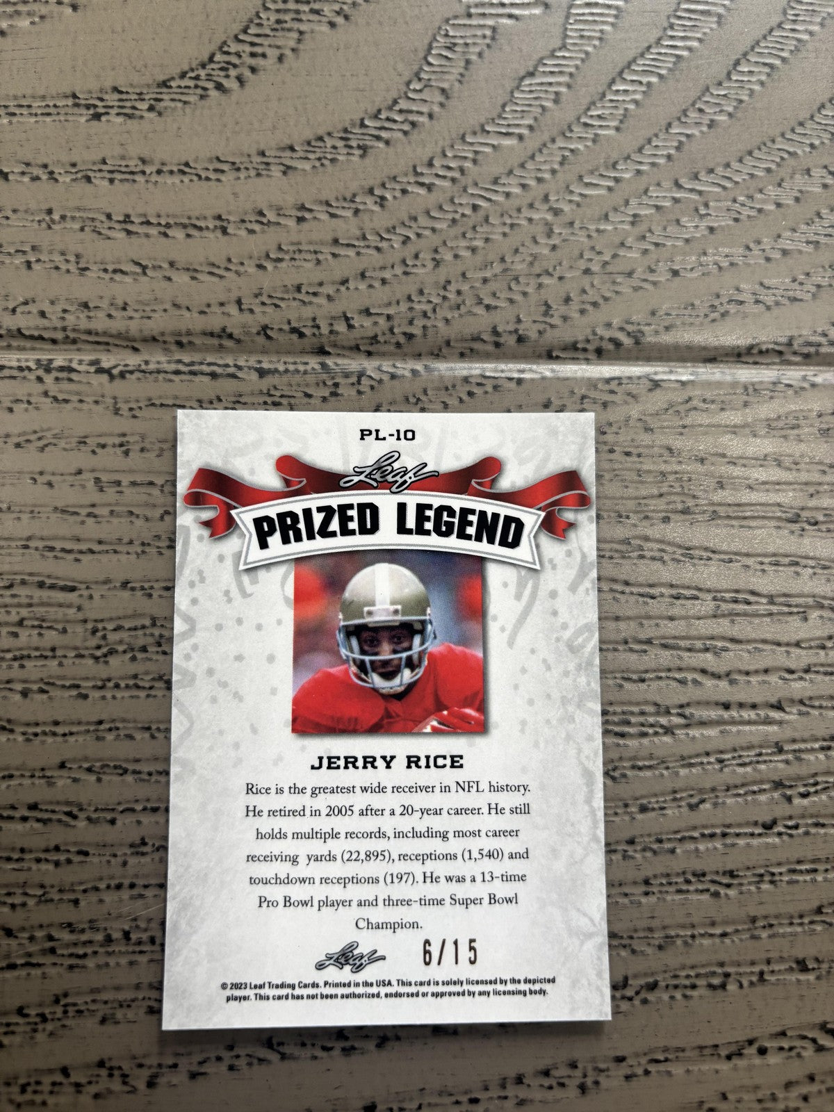Jerry Rice 2023 Leaf Prized Legend Metal Purple /15 RC 49ers