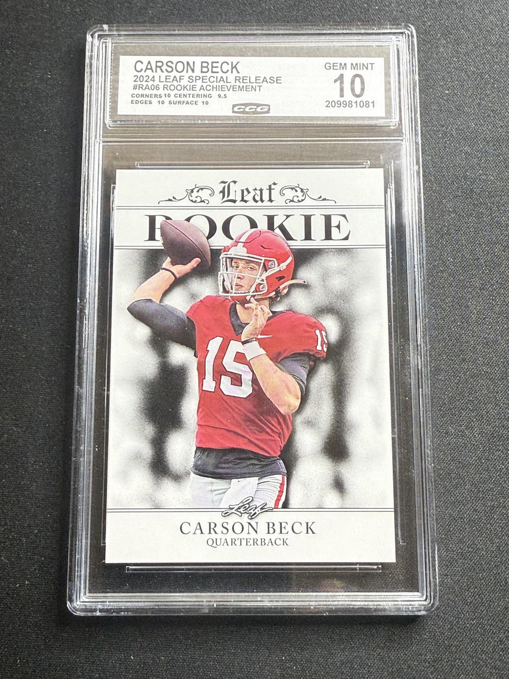 Carson Beck 2024 Leaf Rookie Achievement CCG 10 Miami Rookie