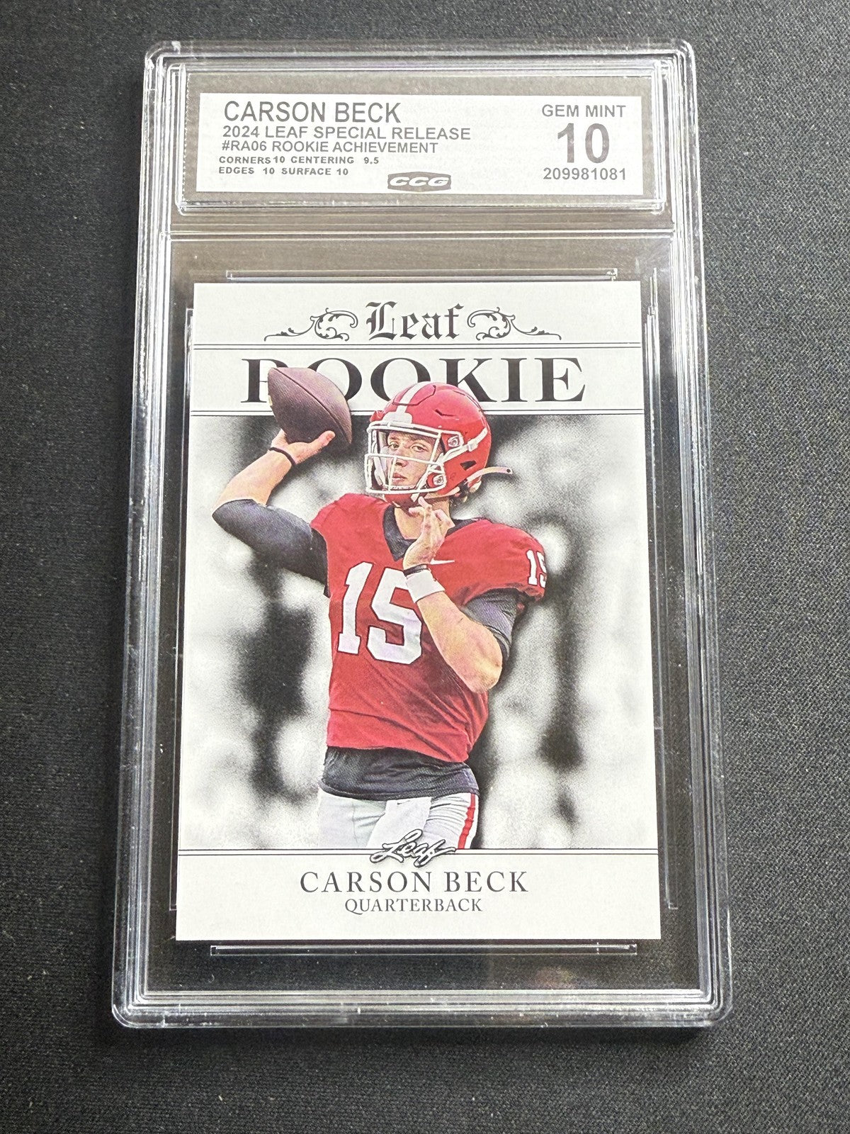 Carson Beck 2024 Leaf Rookie Achievement CCG 10 Miami Rookie