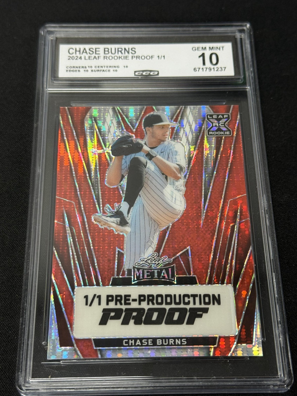 Chase Burns 2024 LEAF ROOKIE PROOFS 1/1 CCG 10 Rookie