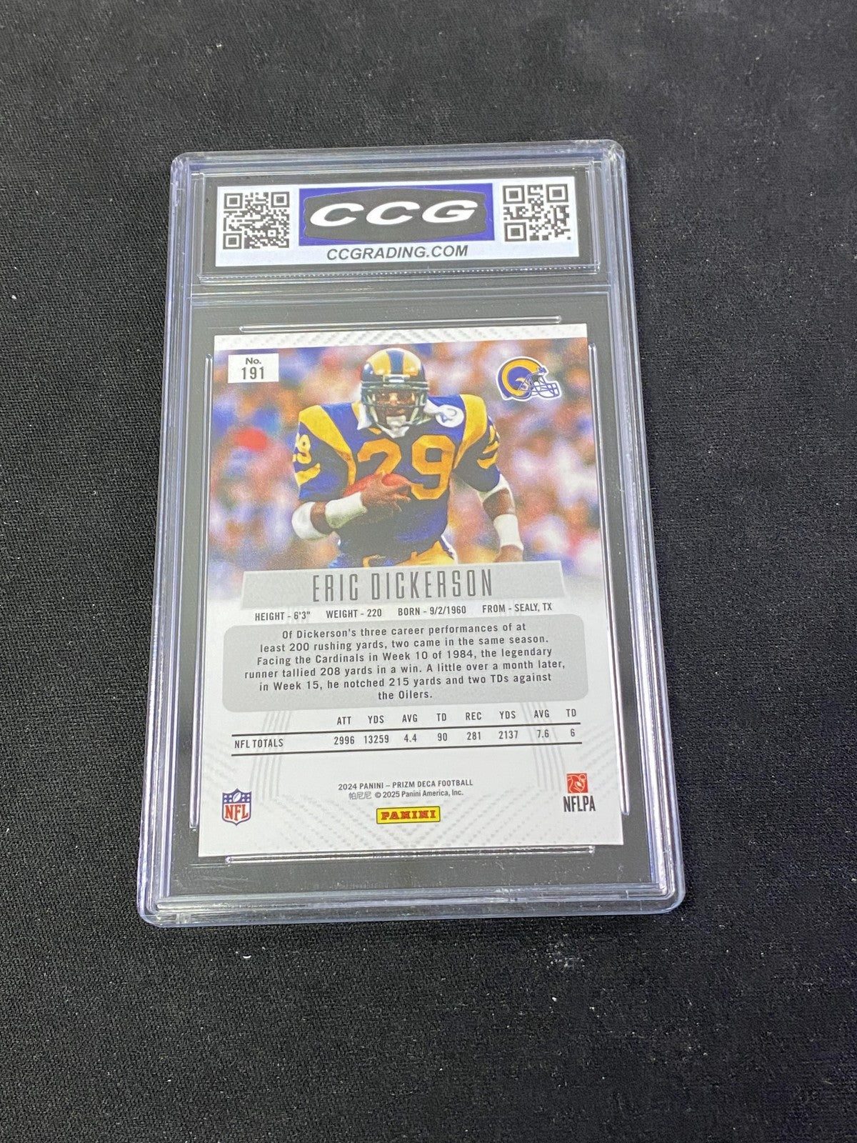 Eric Dickerson 2024 Panini Prizm Deca CCG 10 Rams Rookie