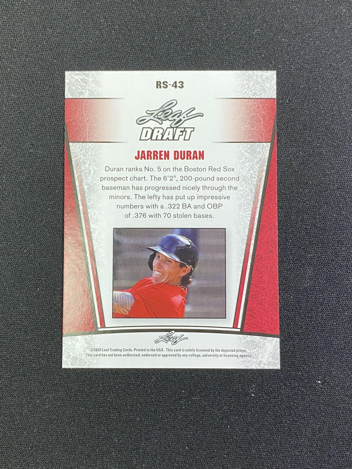 Jarren Duran 2020 Leaf Rookie Red /5 RC Red Sox