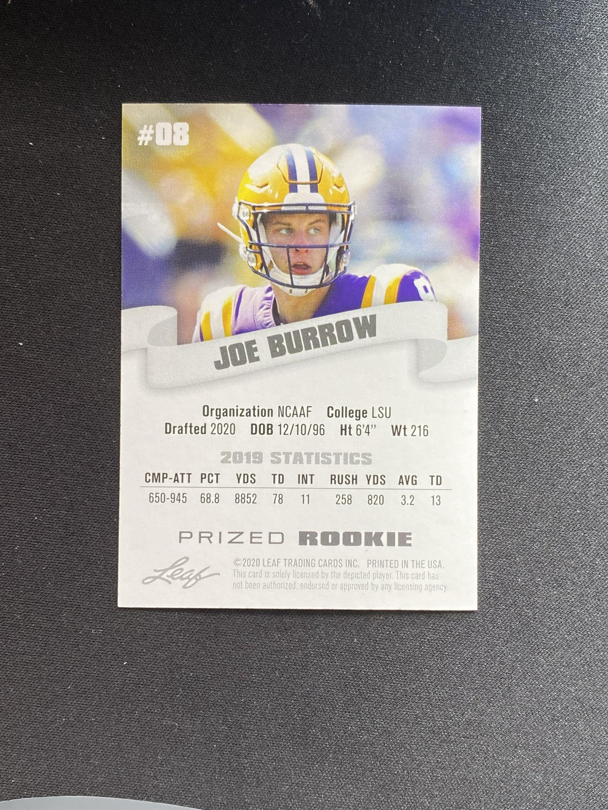 Joe Burrow 2020 Leaf Prized Rookie 8 RC 10 Count Lot