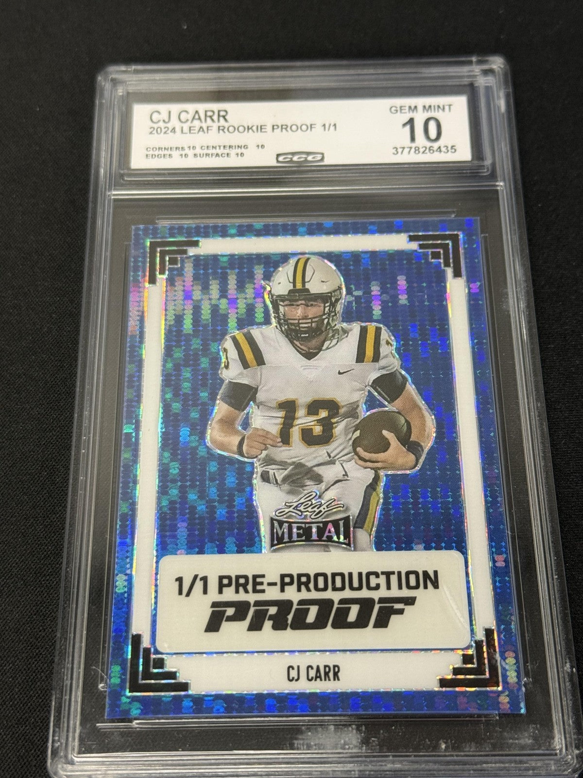 CJ Carr 2024 LEAF ROOKIE PROOFS 1/1 CCG 10 Notre Dame Fighting Irish Rookie