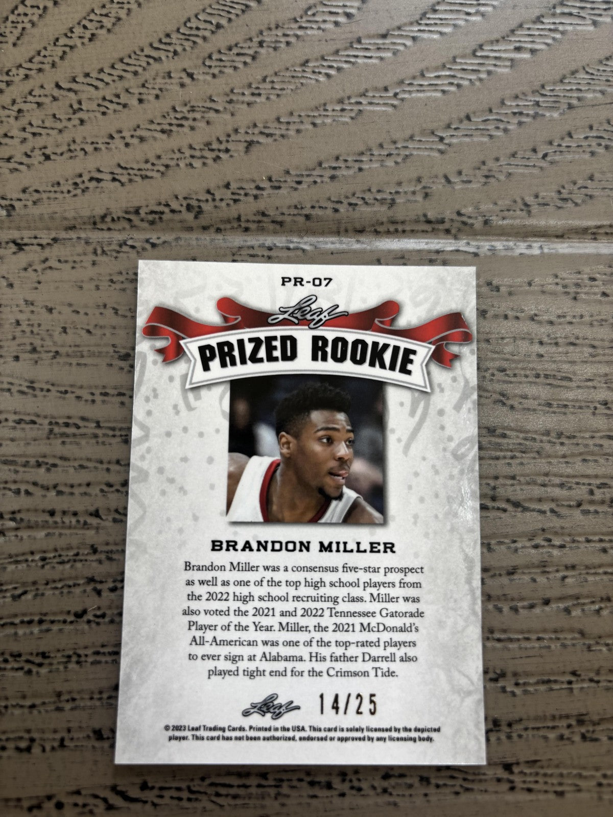 Brandon Miller 2023 Leaf Prized Metal Rookie /25 RC Hornets