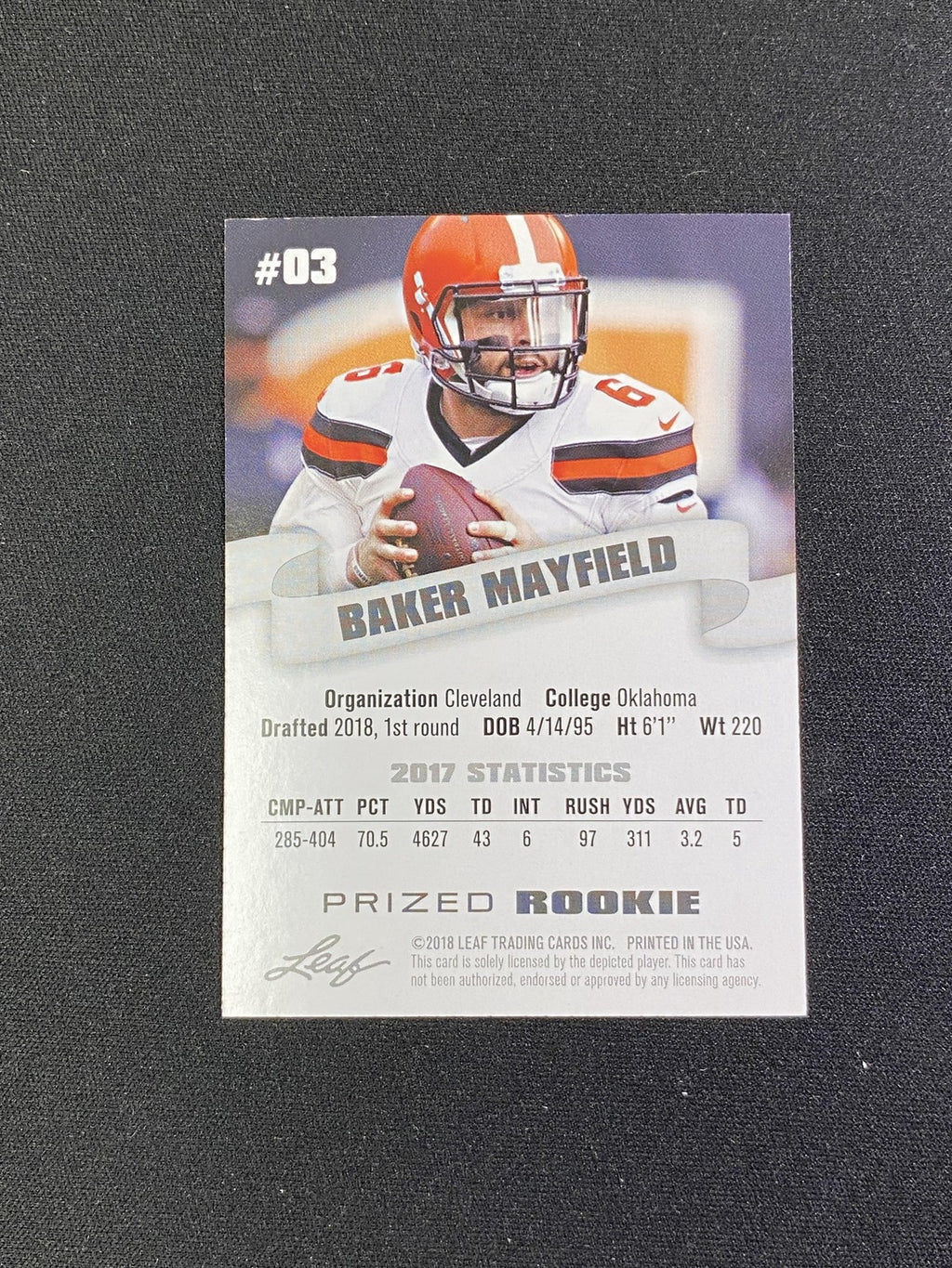 Baker Mayfield 2018 Leaf Rookie Gold /25 RC Buccaneers