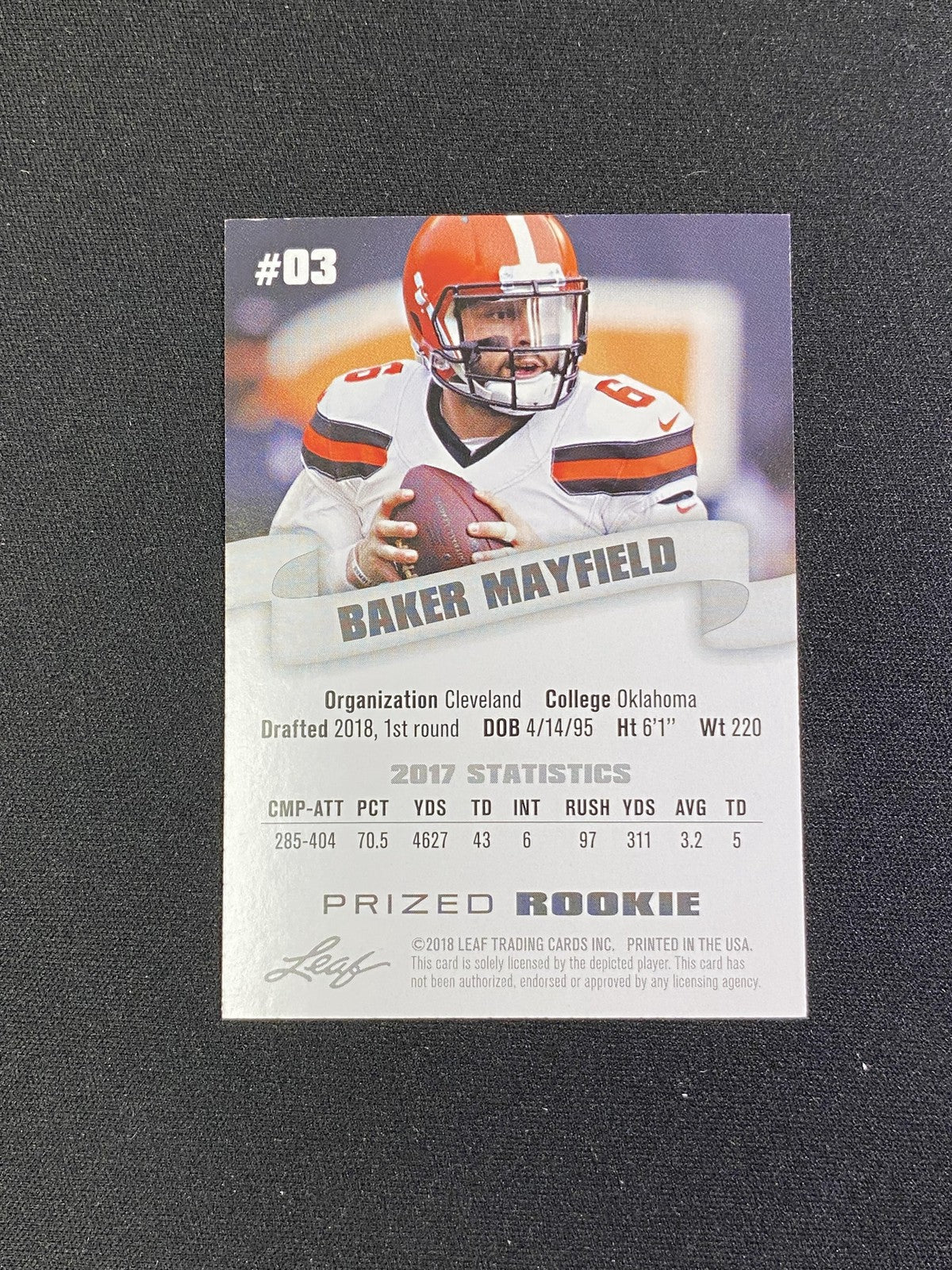 Baker Mayfield 2018 Leaf Rookie Gold /25 RC Buccaneers