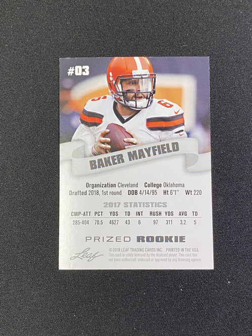 Baker Mayfield 2018 Leaf Rookie Gold /25 RC Buccaneers