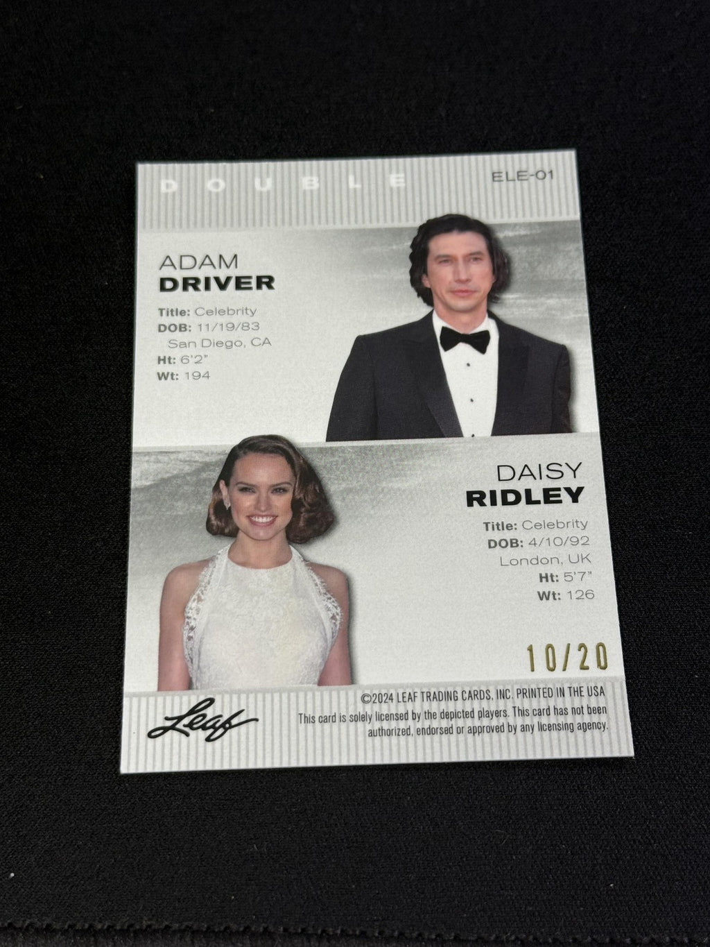 Adam Driver / Daisy Ridley 2024 Leaf Dual Metal Blue /20 RC
