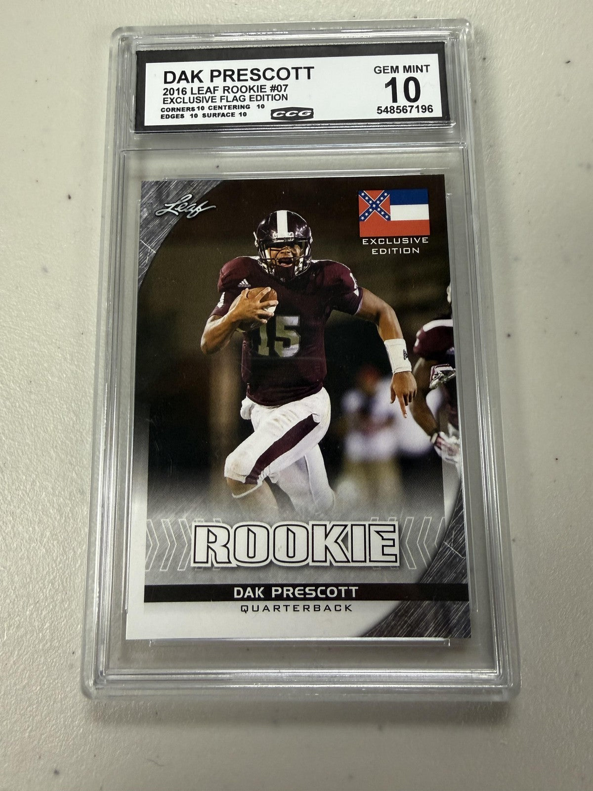 Dak Prescott 2016 Leaf Rookie Flag CCG 10 Rookie