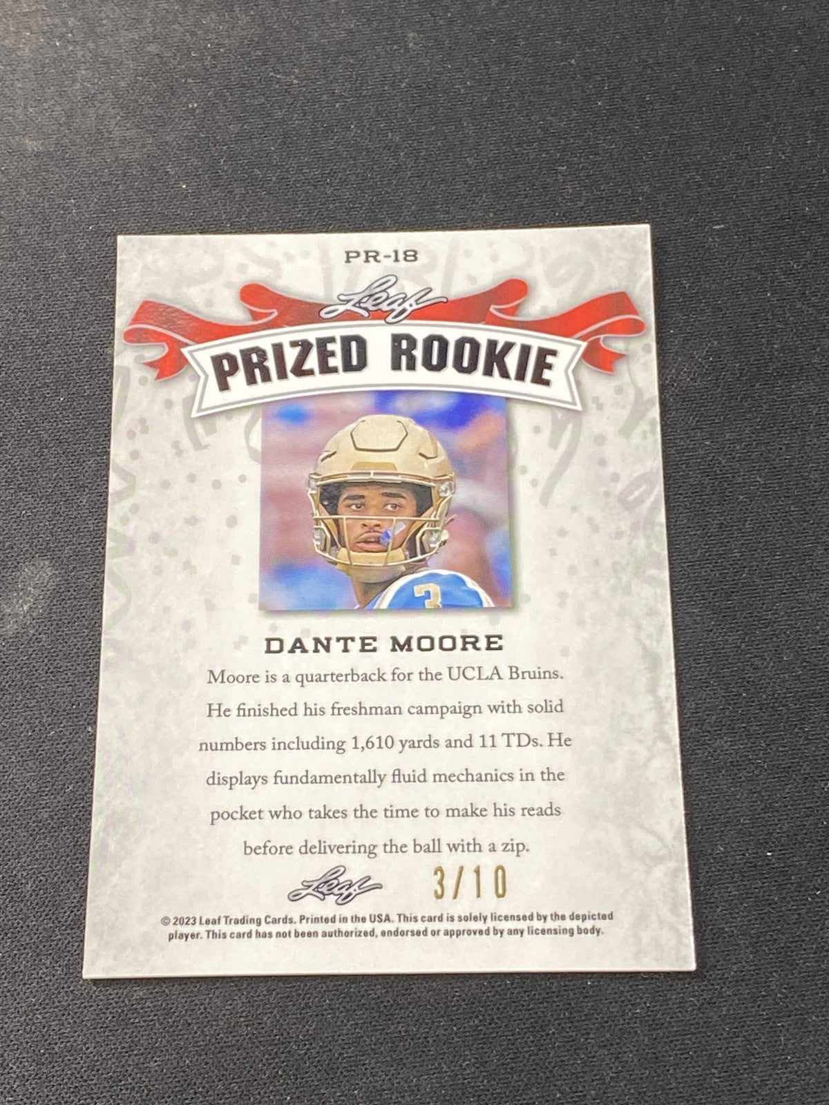 Dante Moore 2023 Leaf Prized Metal Rookie Pink /10 RC