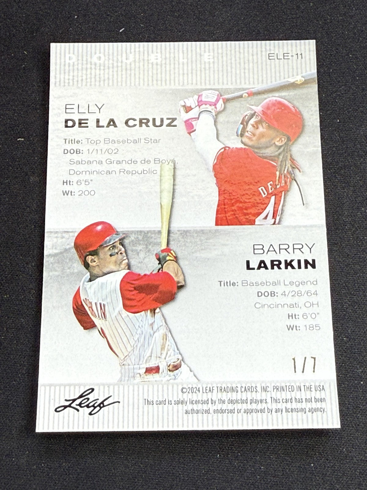 Elly De La Cruz / Barry Larkin 2024 Leaf Metal Dual Black /7 RC