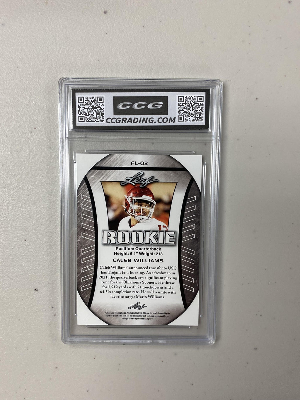 Caleb Williams 2022 Leaf Rookie Flag CCG 10 Rookie