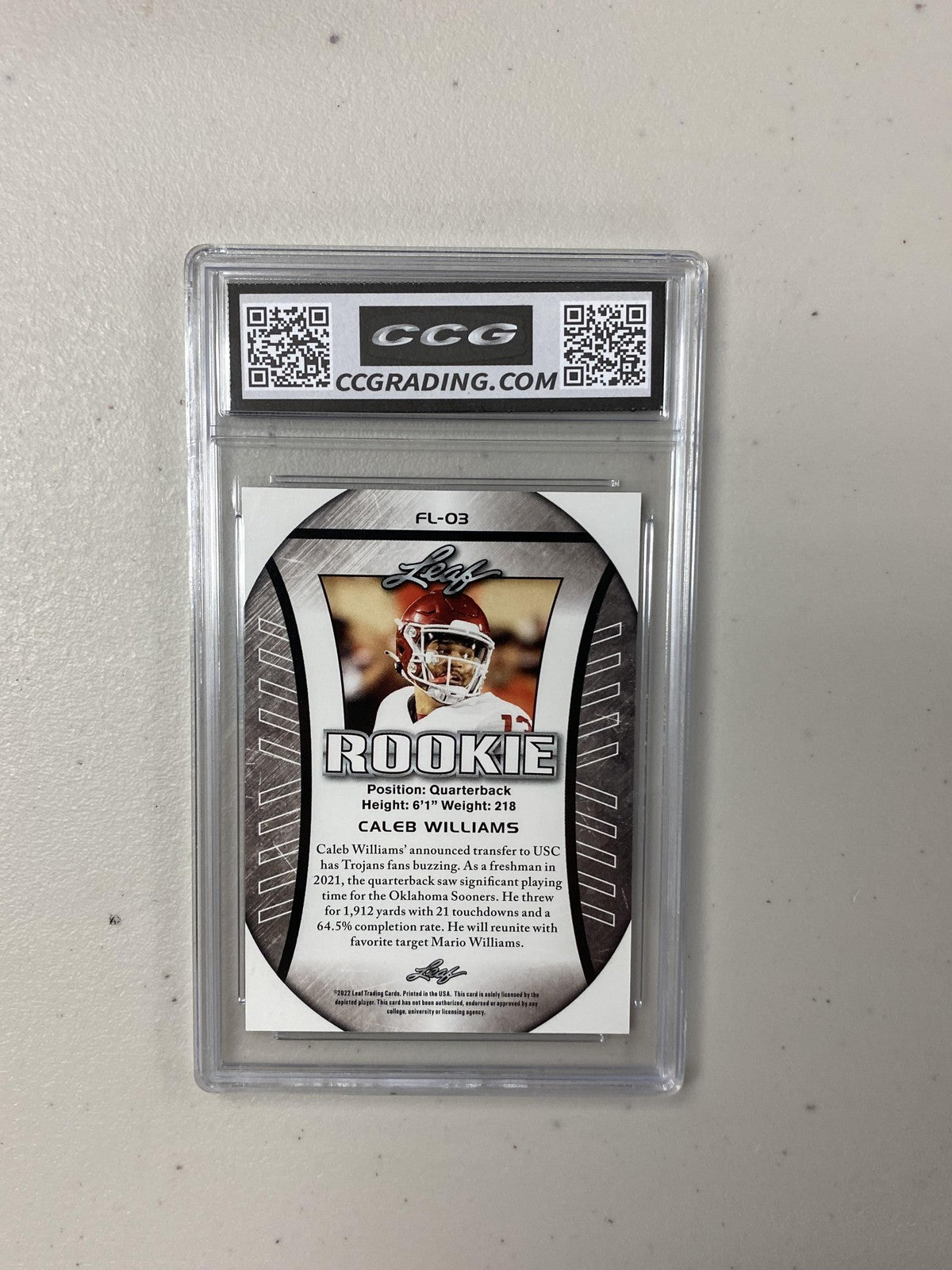 Caleb Williams 2022 Leaf Rookie Flag CCG 10 Rookie
