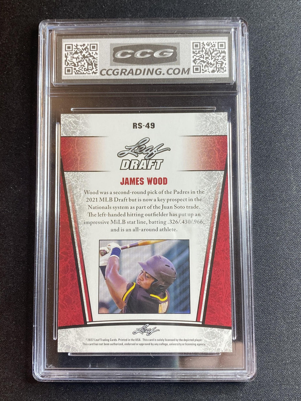 James Wood 2022 Leaf Draft Rookie RS49 CCG 10 RC