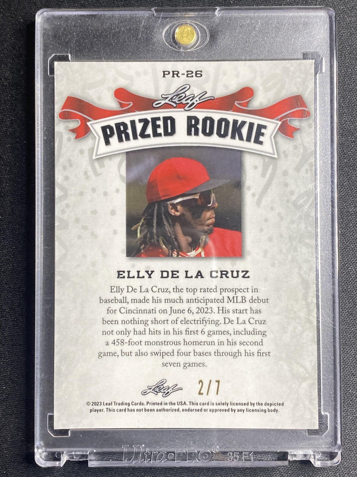 Elly De La Cruz 2023 Leaf Prized Metal Rookie PR26 Black /7 RC