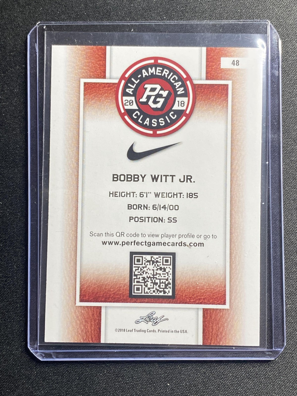 Bobby Witt Jr. 2018 Leaf Perfect Game 48 /25 RC