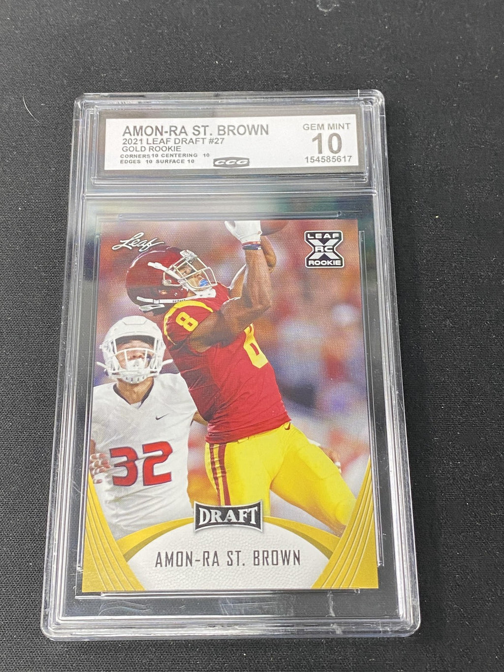 Amon-Ra St. Brown 2021 Leaf Draft Gold Rookie 27 CCG 10 Lions Rookie