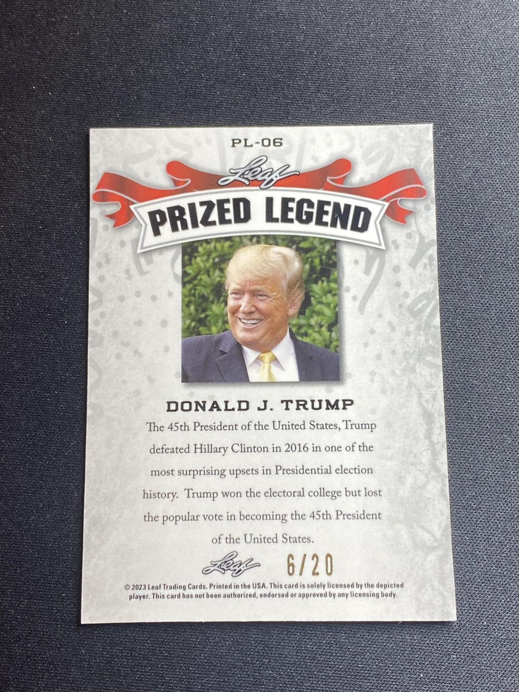 Donald Trump 2023 Leaf Prized Metal Legend PL06 Blue /20 RC