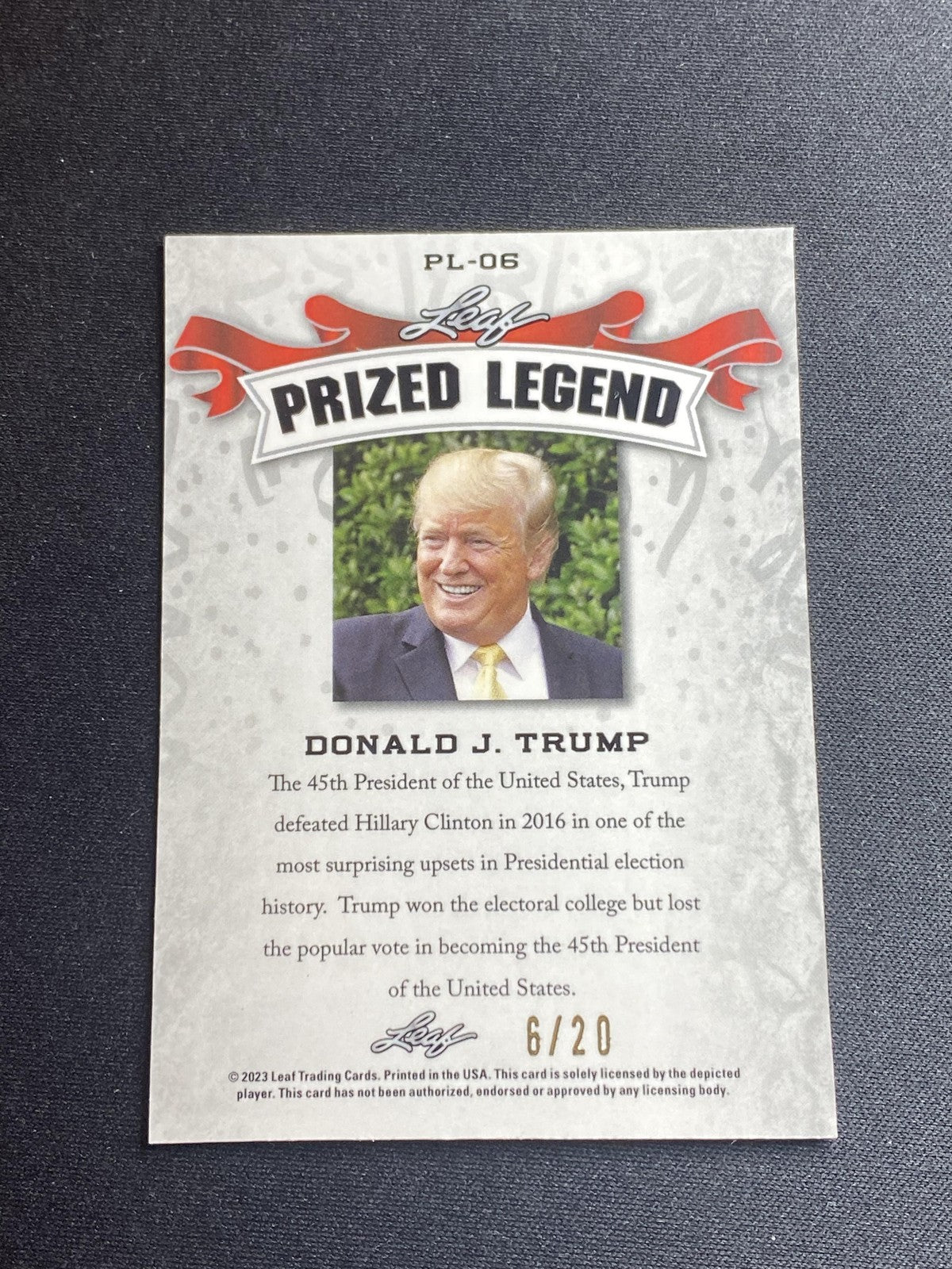 Donald Trump 2023 Leaf Prized Metal Legend PL06 Blue /20 RC