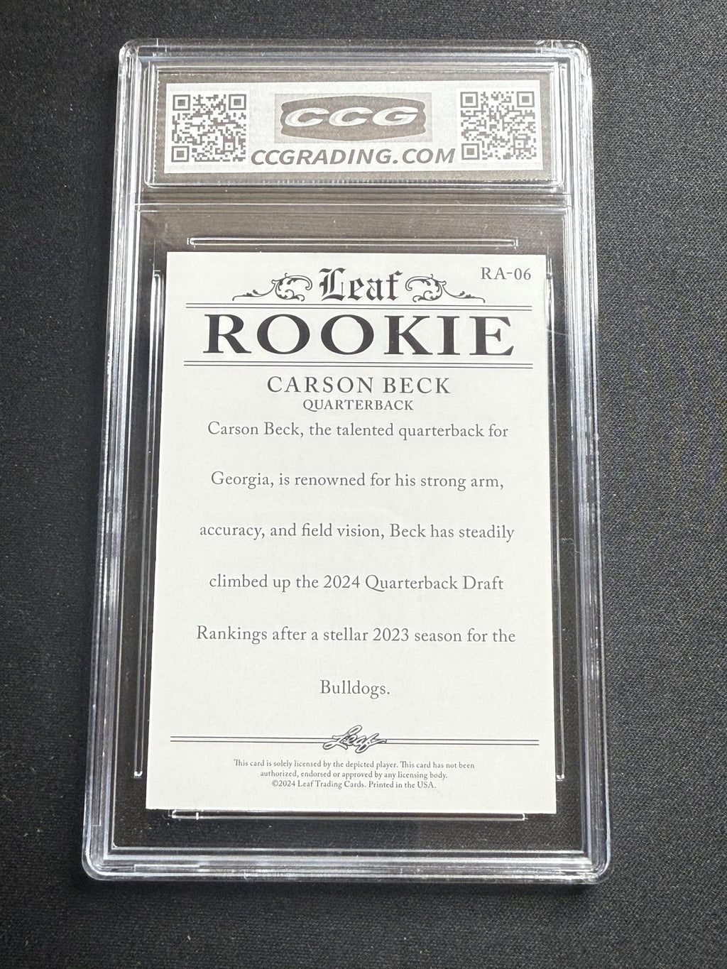 Carson Beck 2024 Leaf Rookie Achievement CCG 10 Miami Rookie
