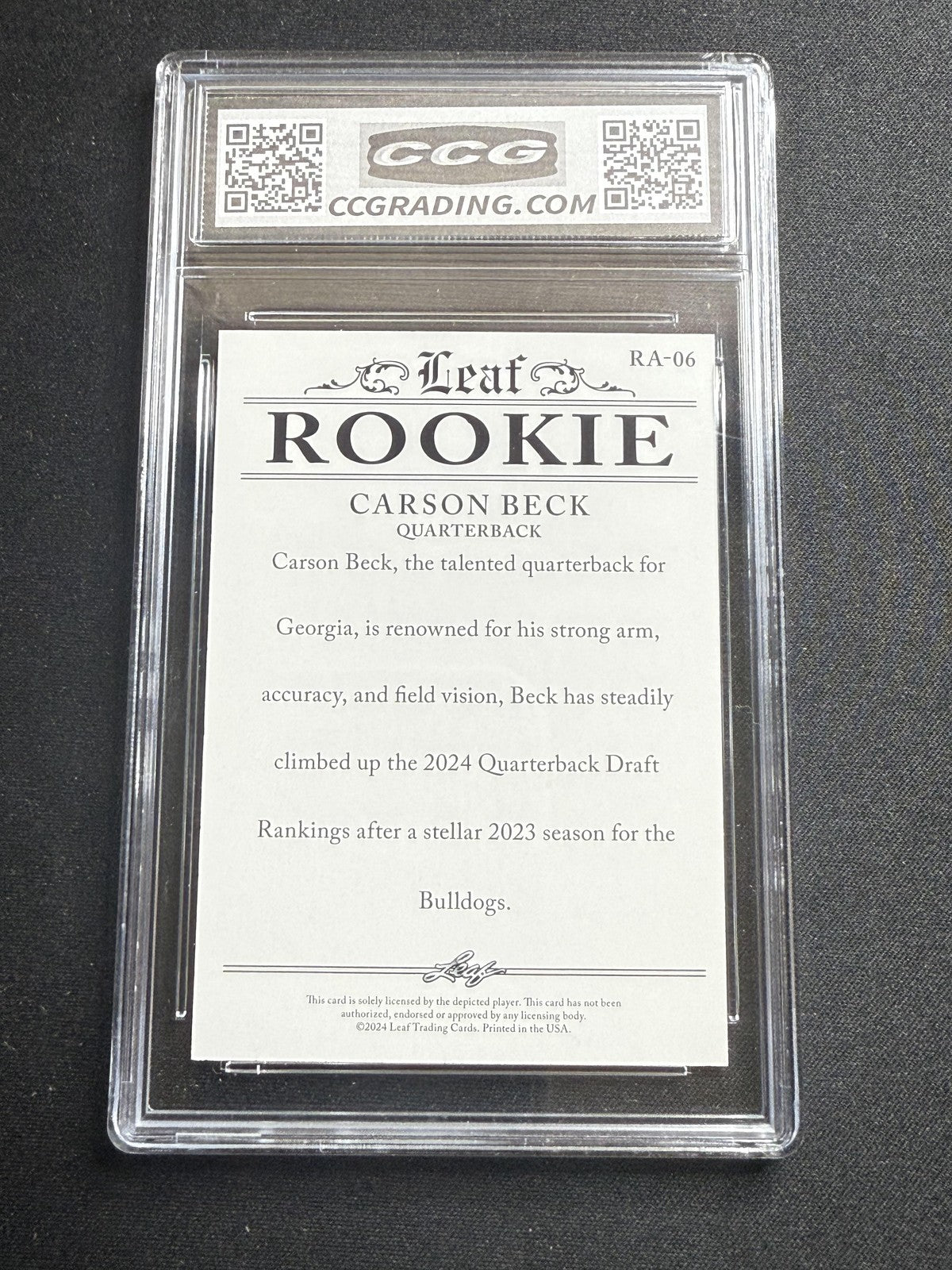 Carson Beck 2024 Leaf Rookie Achievement CCG 10 Miami Rookie