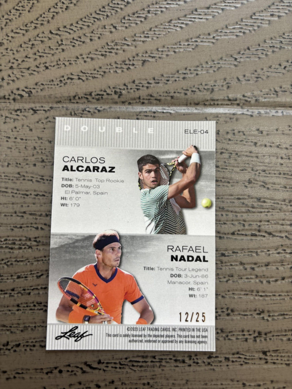 Carlos Alcaraz / Rafael Nadal 2023 Leaf Metal Wave Dual /25 RC Alcaraz ROOKIE