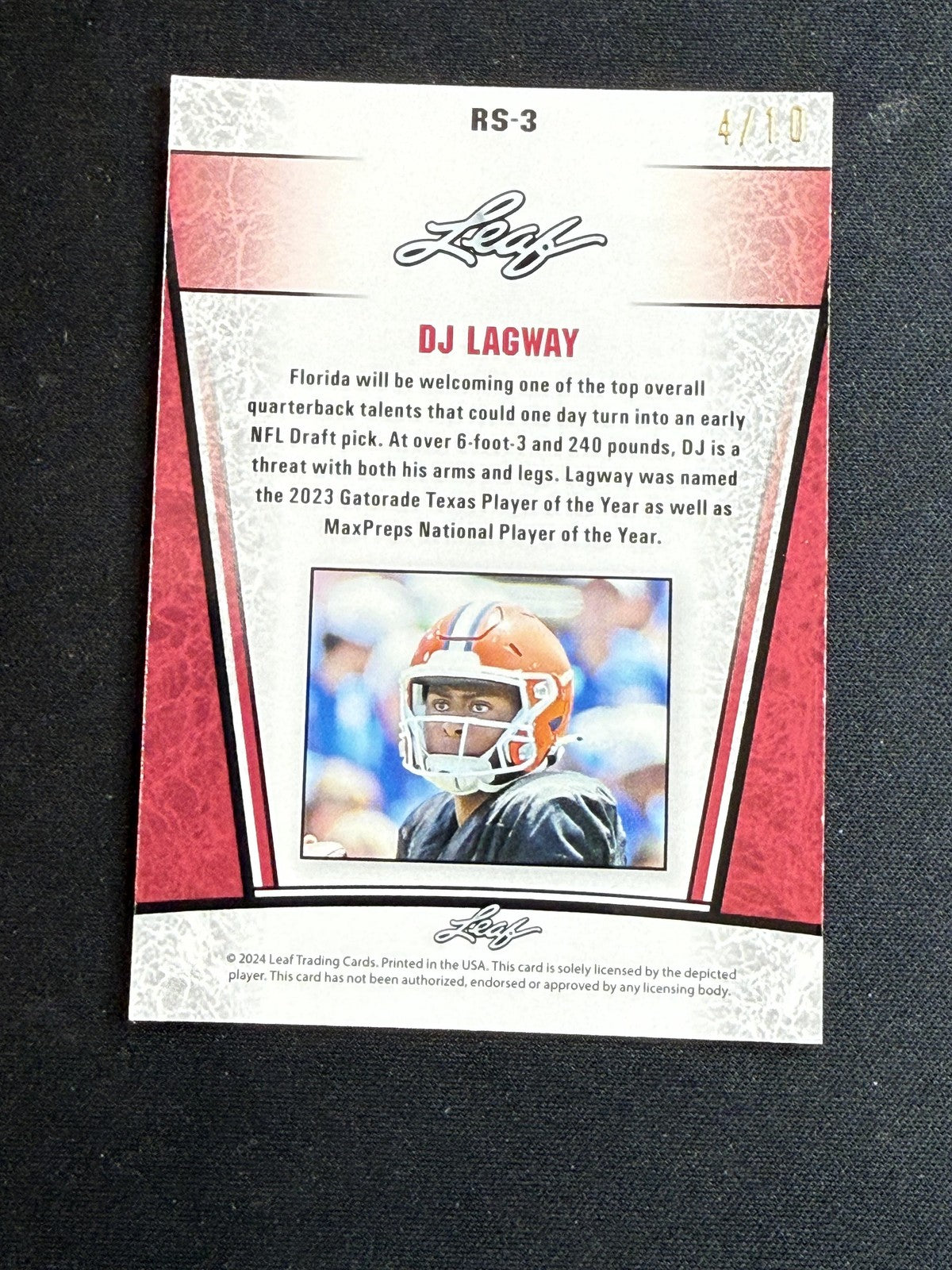 DJ Lagway 2023 Leaf Prized Metal Rookie Pink /10 RC Florida Gators