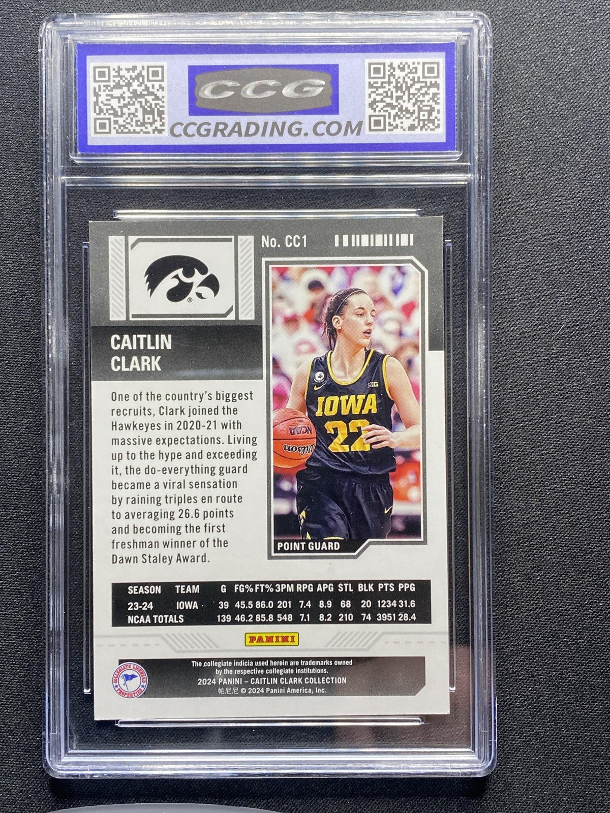Caitlin Clark 2024 Panini Caitlin Clark Collection CC1 Season Ticket CCG 10 RC