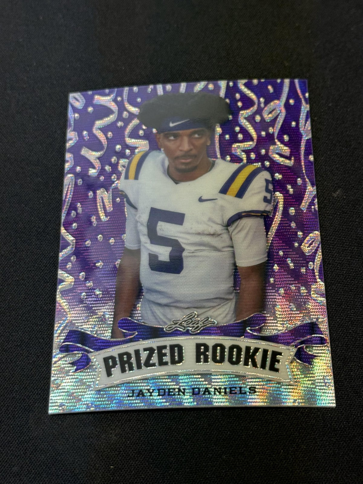 Jayden Daniels 2024 LEAF Prized Metal Rookie Purple /15 RC Commanders