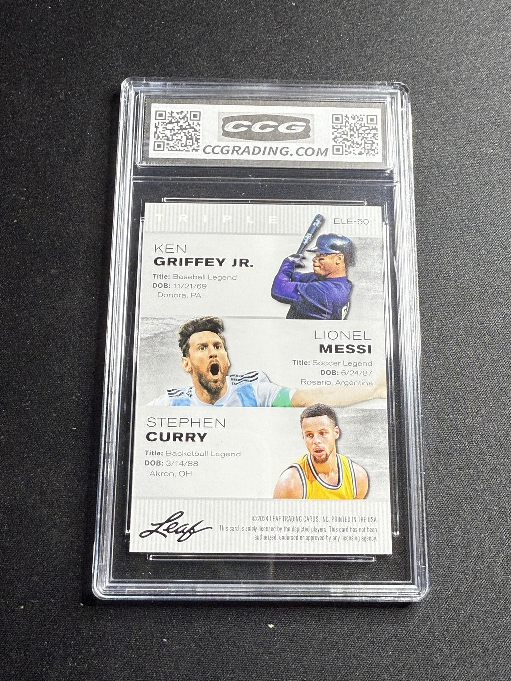 Griffey Jr. / Messi / Curry 2024 Leaf Legend Trio CCG 10