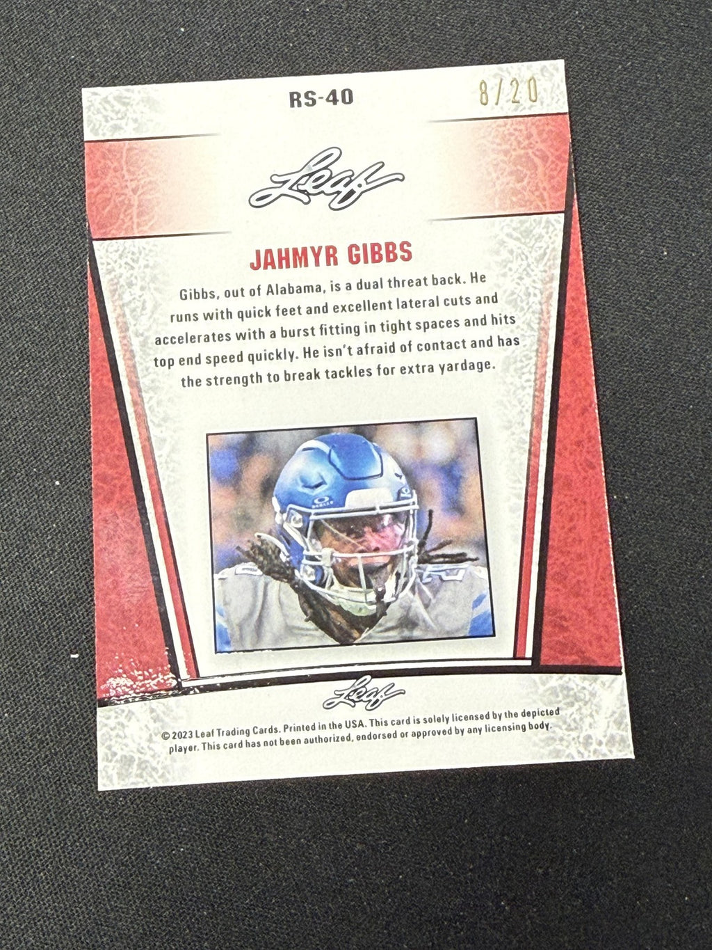 Jahymyr Gibbs 2023 Leaf Metal Rookie Blue /20 RC Lions
