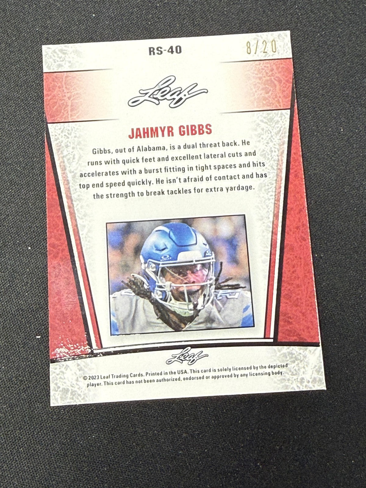 Jahymyr Gibbs 2023 Leaf Metal Rookie Blue /20 RC Lions