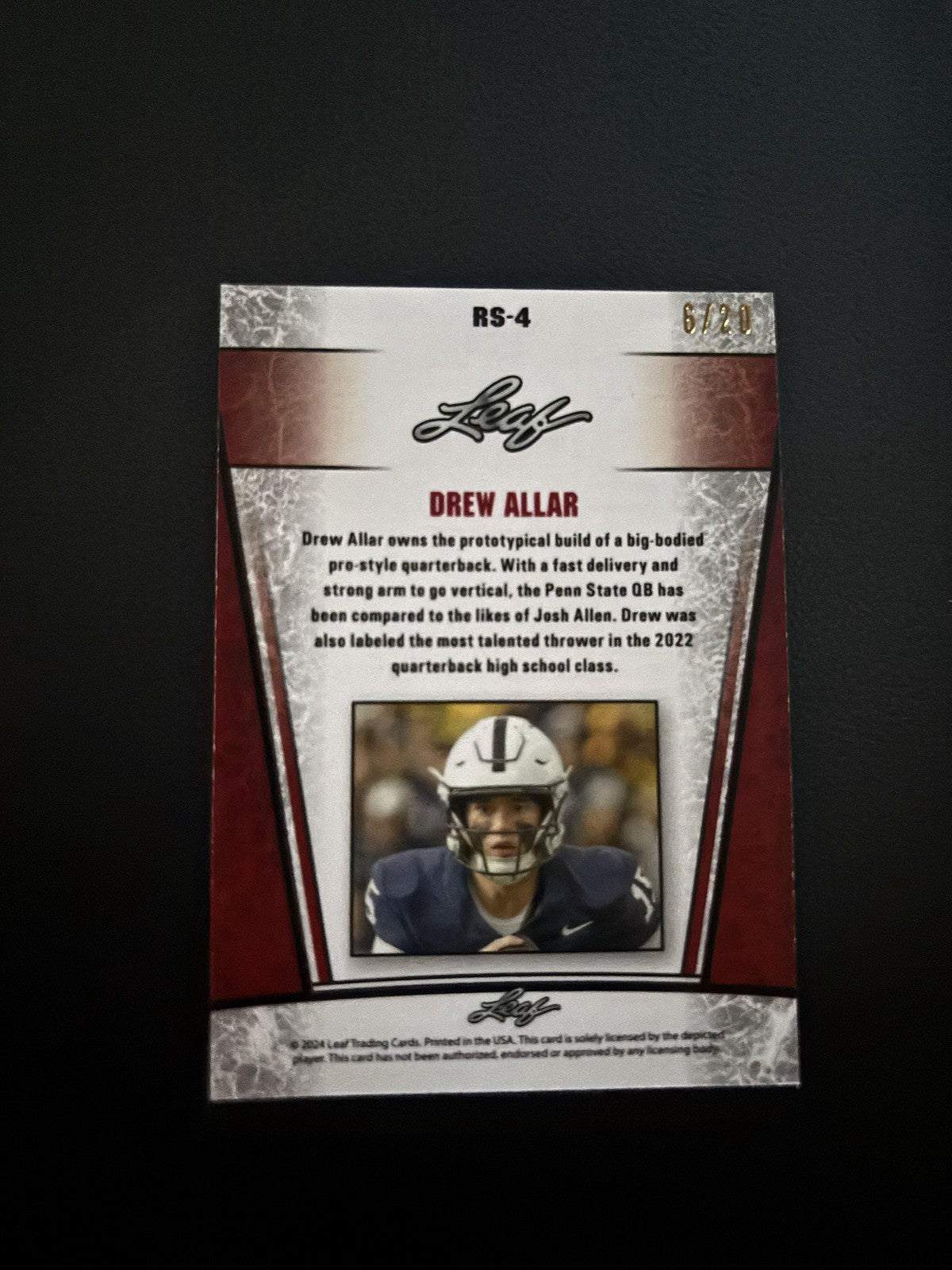 Drew Allar 2024 Leaf Metal Rookie RS4 Blue /20 RC