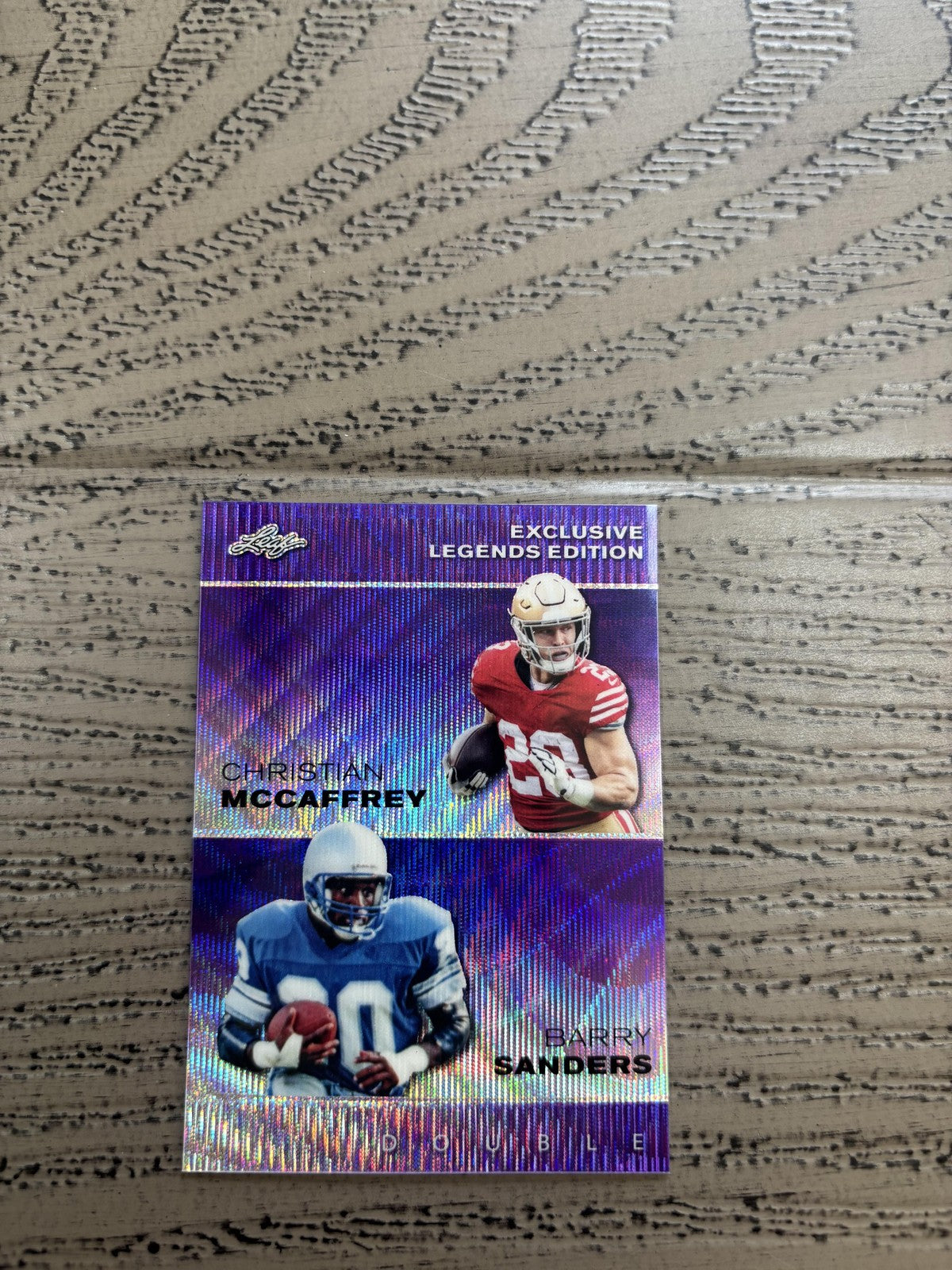 Christian McCaffrey / Barry Sanders 2024 Leaf Metal Dual Purple /15 RC
