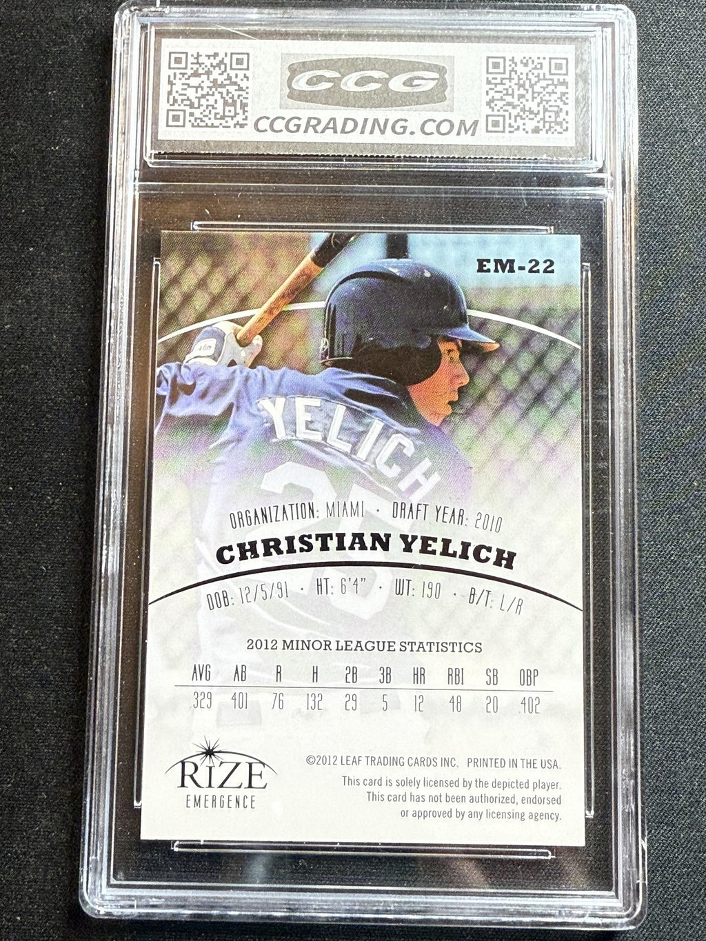 Christian Yelich 2012 Leaf Rize CCG 10 RC