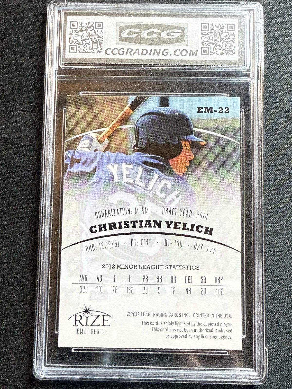 Christian Yelich 2012 Leaf Rize CCG 10 RC