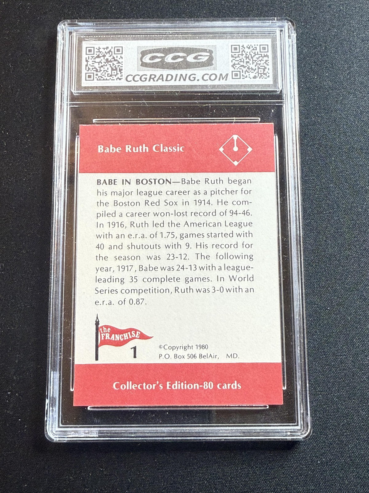 Babe Ruth 1980 Franchise Babe in Boston CCG 10 RC