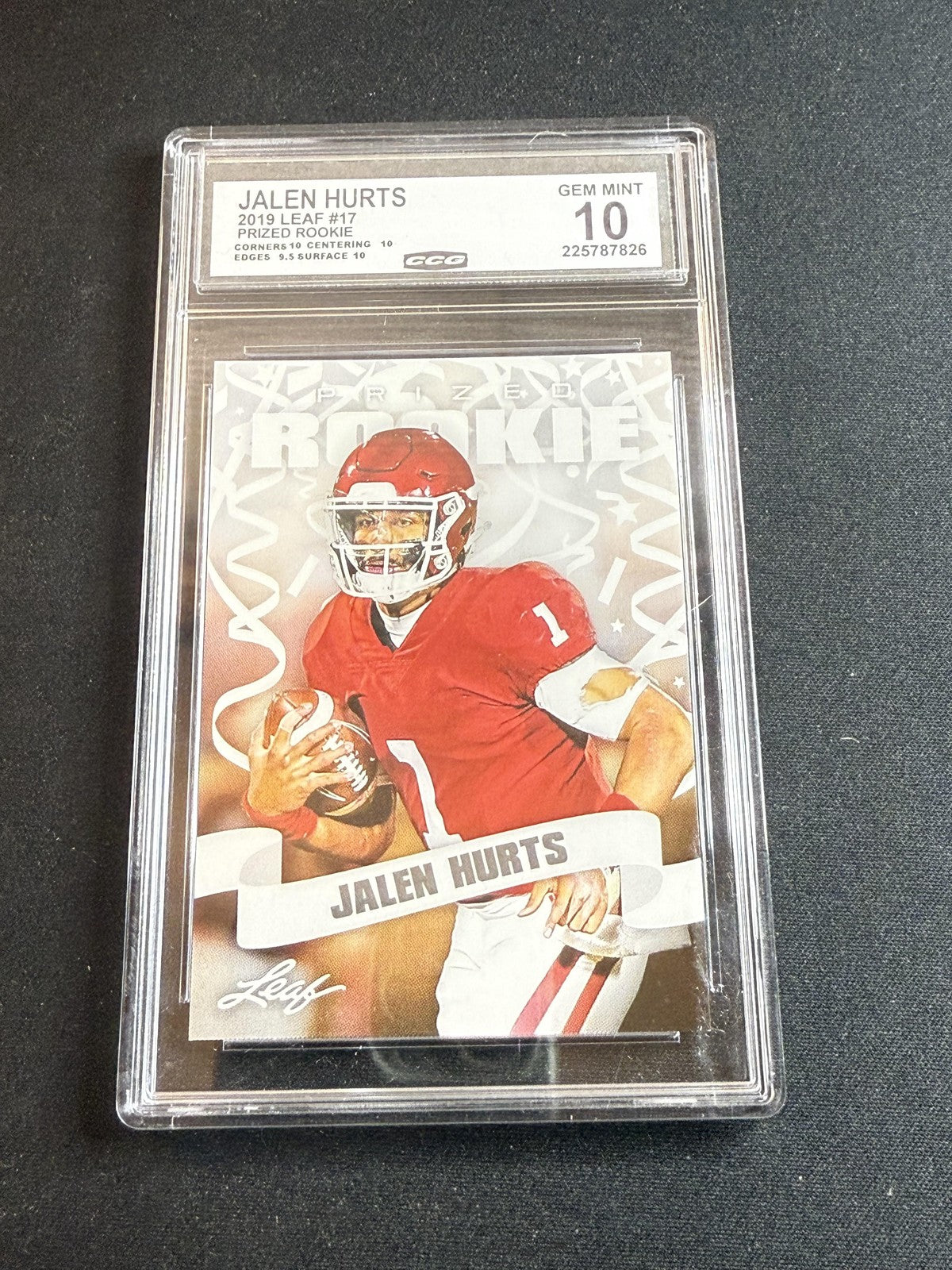 Jalen Hurts 2019 Leaf Prized Rookie CCG 10 Eagles