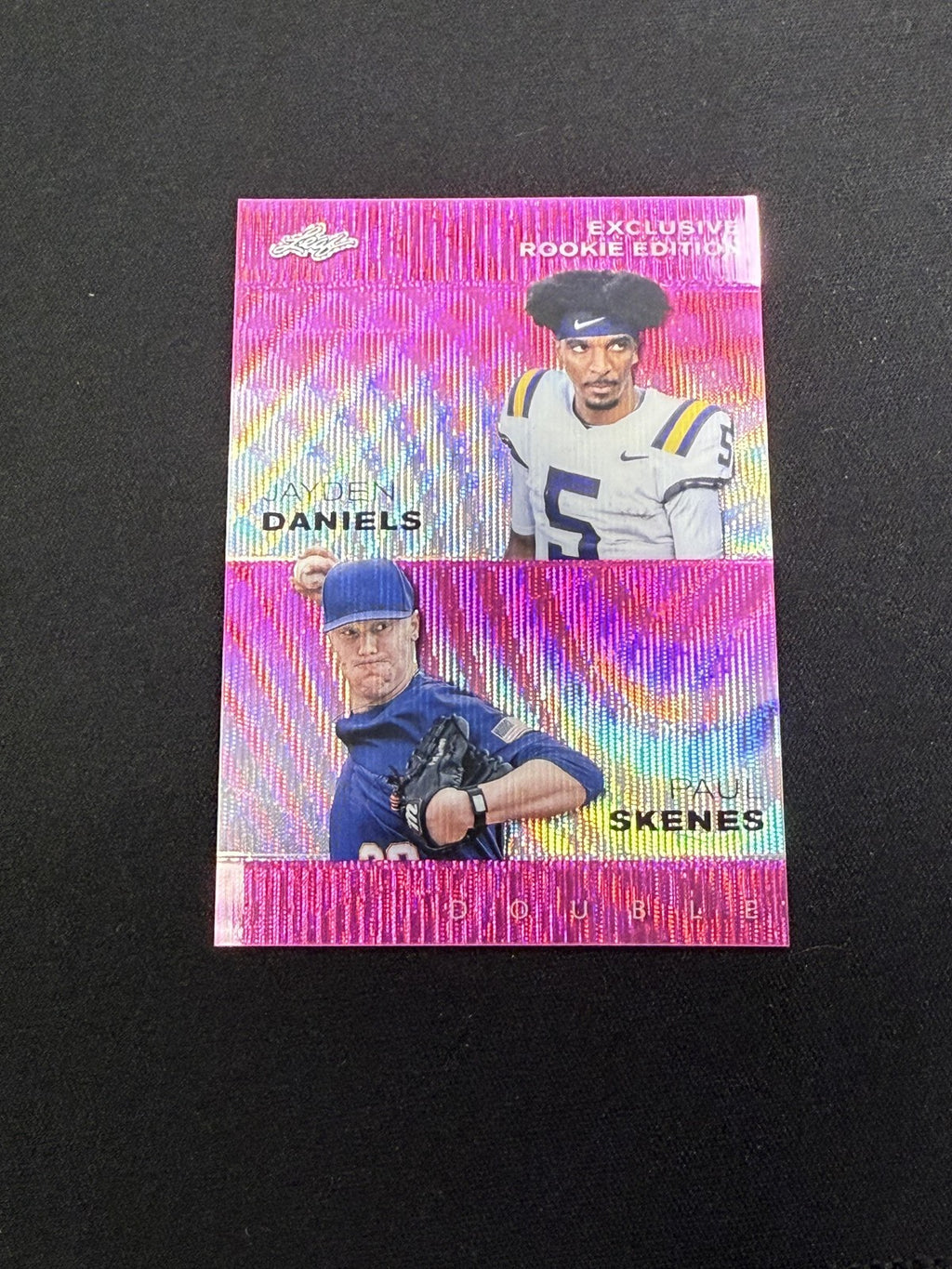 Jayden Daniels / Paul Skenes 2024 Leaf Dual Metal Pink /10 RC LSU