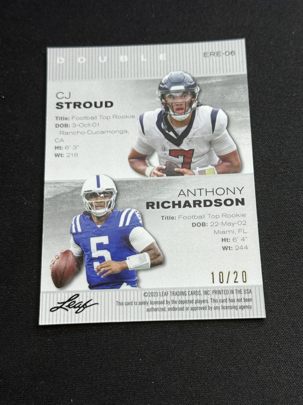 CJ Stroud / Anthony Richardson 2023 Leaf Metal Dual Blue /20 RC