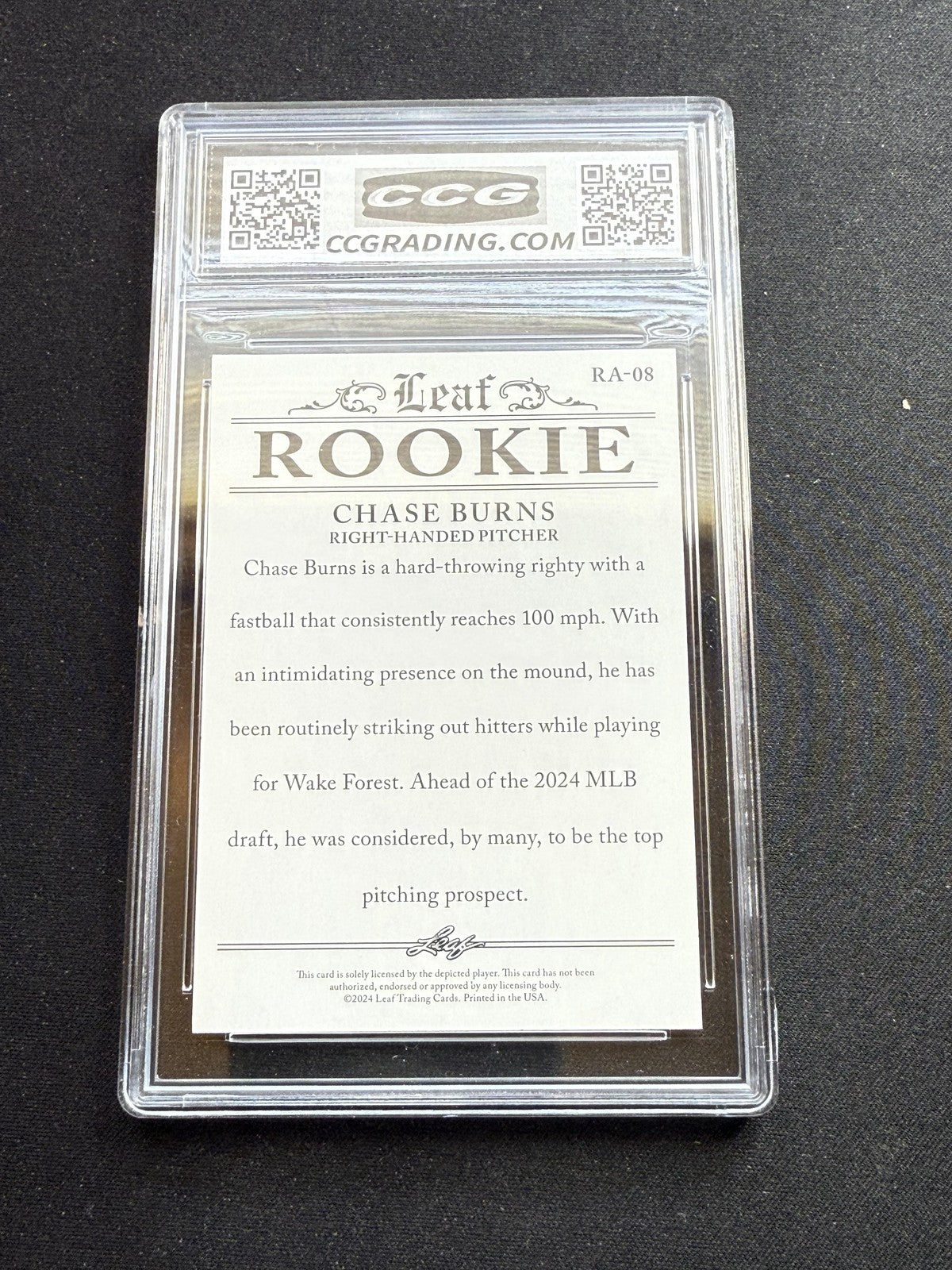Chase Burns 2024 Leaf Rookie Achievements CCG 10 RC
