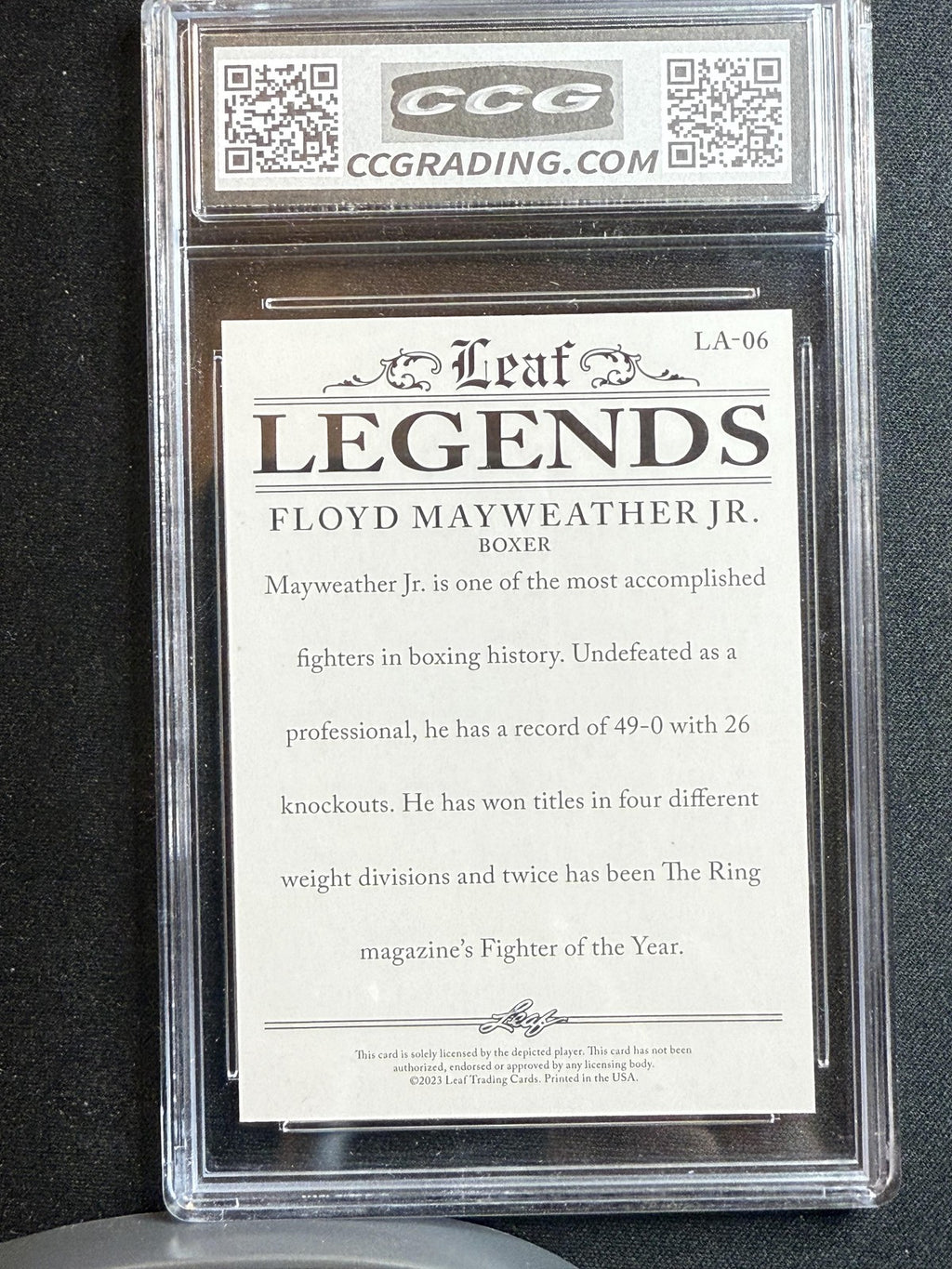 Floyd Mayweather Jr. 2023 Leaf Legends Achievements CCG 10 RC