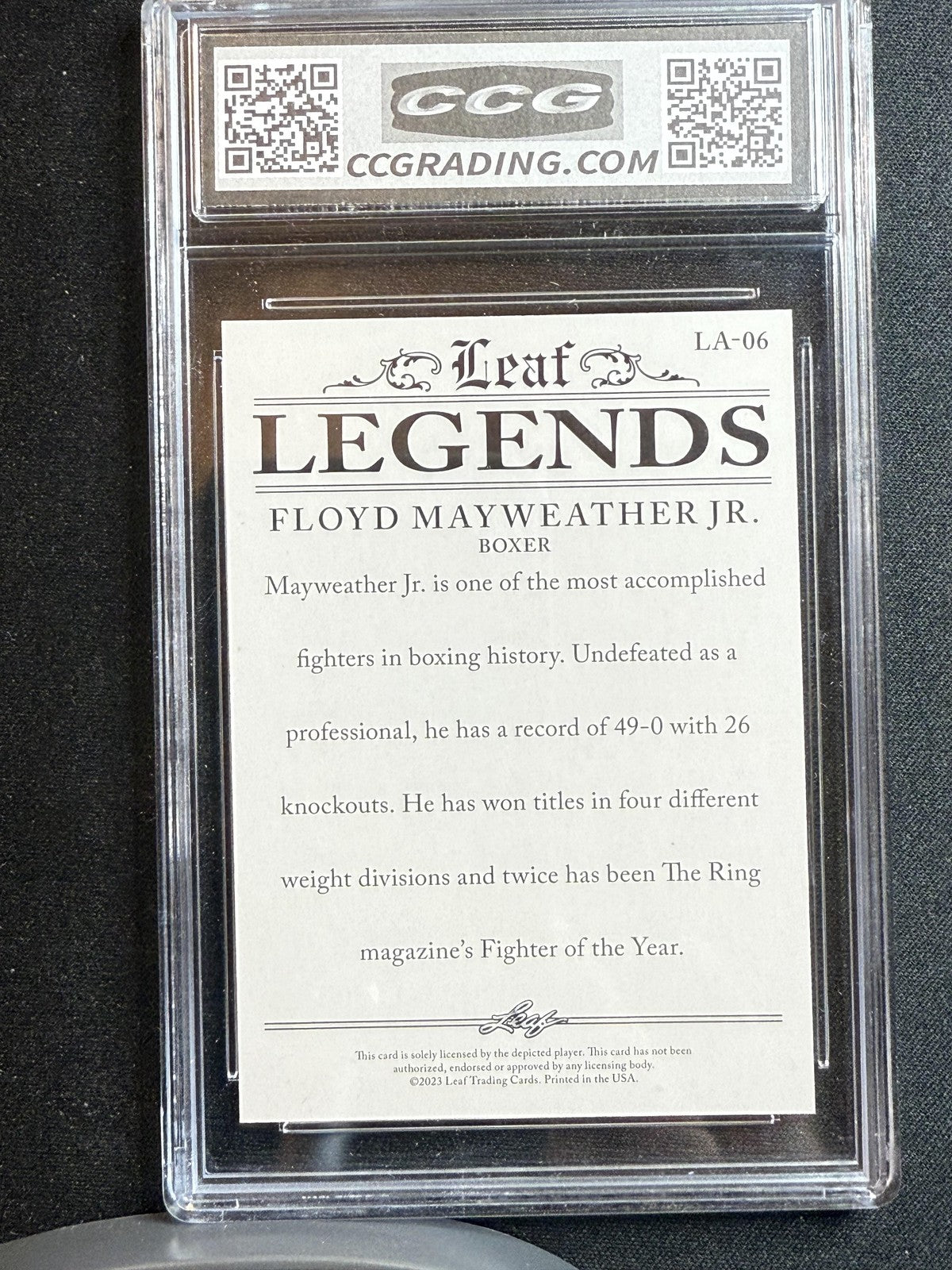 Floyd Mayweather Jr. 2023 Leaf Legends Achievements CCG 10 RC