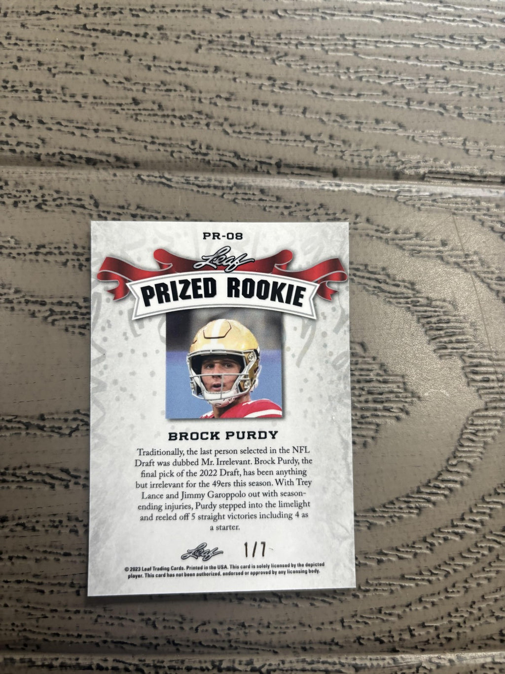 Brock Purdy 2023 Leaf Prized Metal Rookie Black /7 RC 49ers