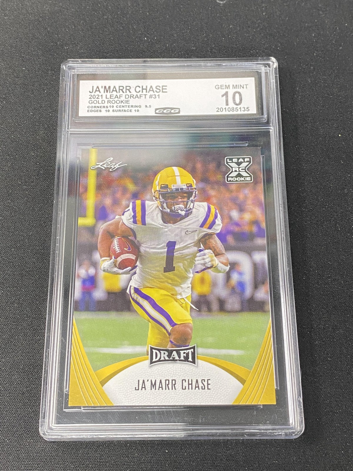 Ja'Marr Chase 2021 Leaf Draft 31 Gold CCG 10 LSU Tigers Rookie