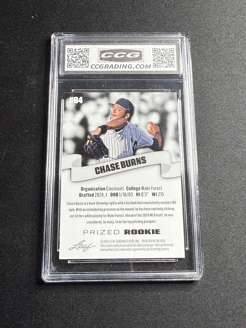 Chase Burns 2024 Leaf Prized Rookie CCG 10